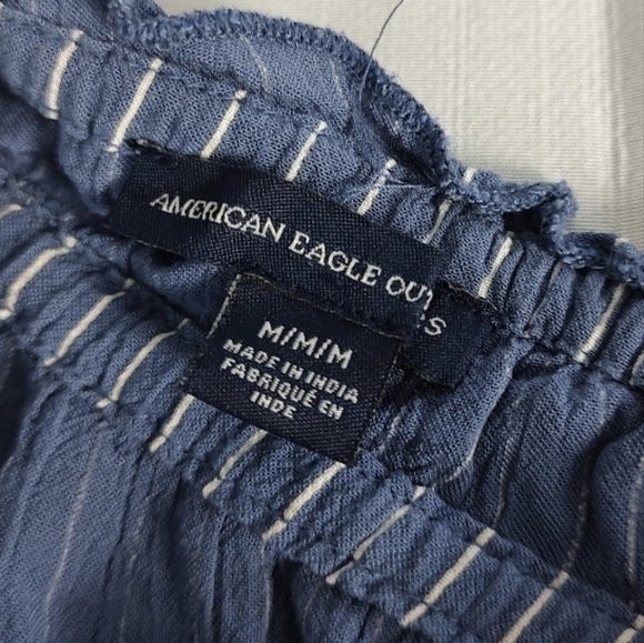 American Eagle Blue Striped Off-Shoulder Top Medium - Picture 5 of 10